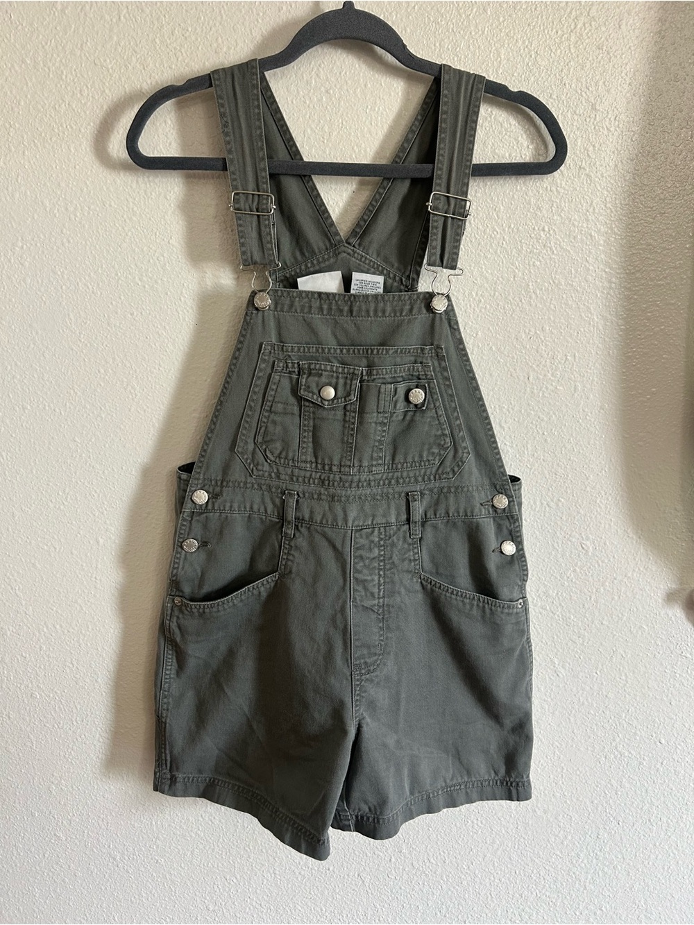 Vintage Fashion Bug Olive Green Denim Shorts Overalls Womens Size S